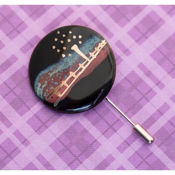 Jewelry - Vintage Magical Night Circle Ceramic Black Stick Pin - V18
